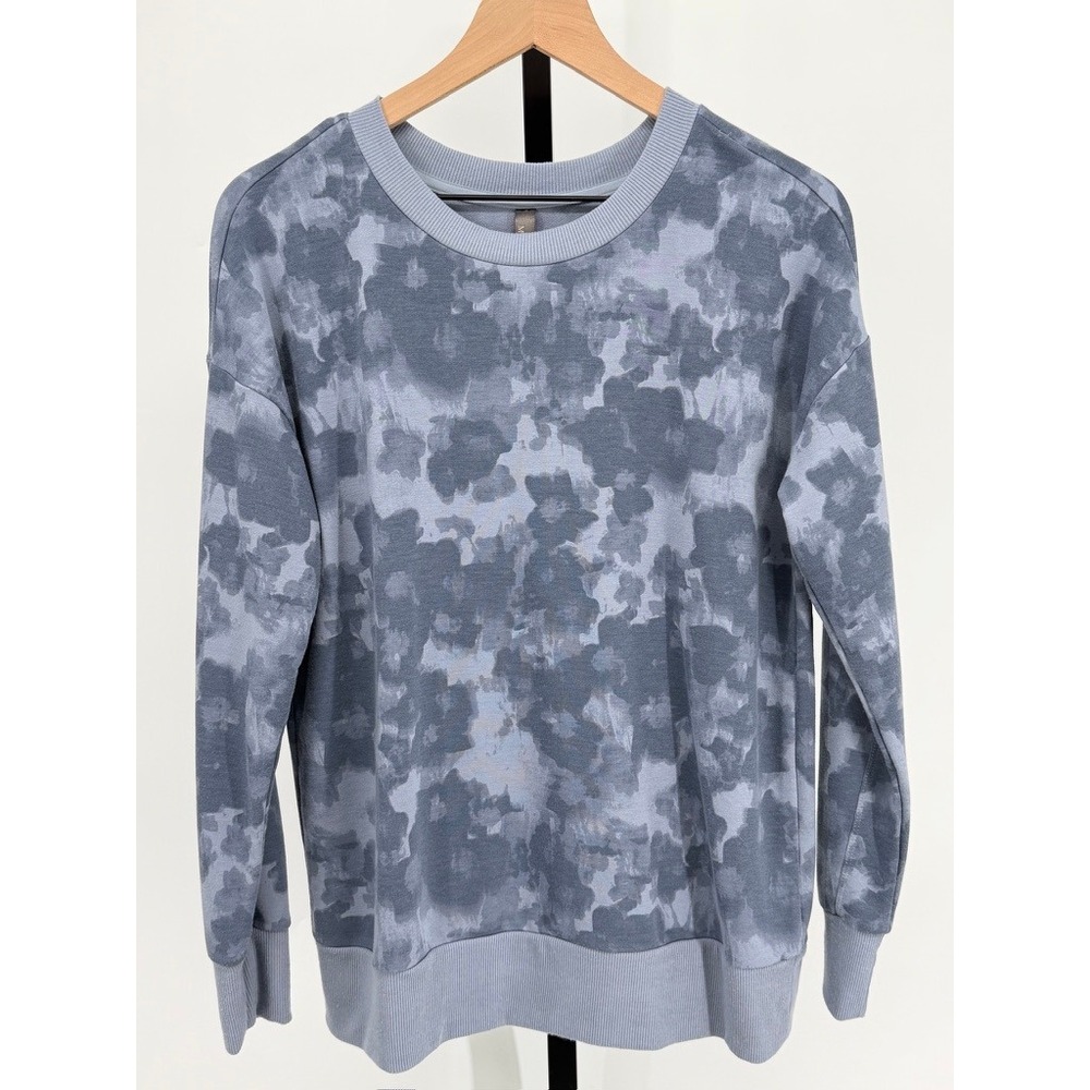 Mondetta Crew Neck Pullover Sweatshirt Gray Watercolor Floral French Terry Cozy